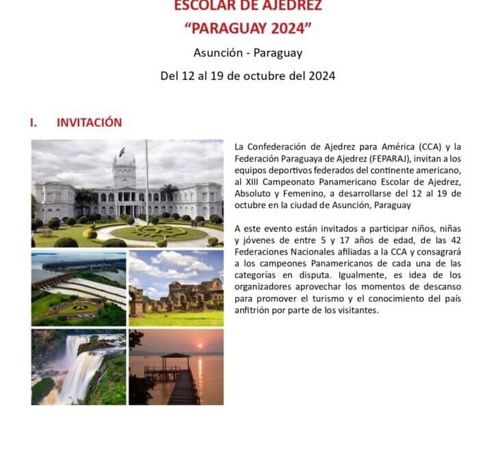 INVITACIÓN XIII PANAMERICANO ESCOLAR DE AJEDREZ PARAGUAY 2024